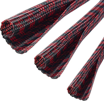 QCSIW Split Cable Sleeve, 1/2 Inch 10ft Black Red Braided Wire Loom - Image 3