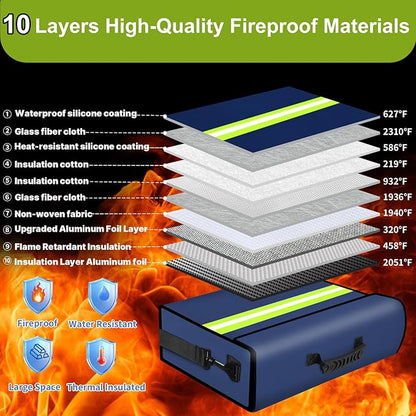 Fireproof Money Bags with Lock-6500°F Fireproof Document Box, 10 Layers - Image 2