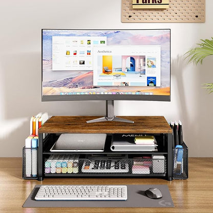 OPNICE Wood Desk Organizers and Accessories, 2-Tier Computer Monitor Stand Riser - Image 2