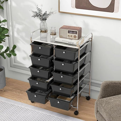 HAPPYGRILL 10-Drawer Rolling Storage Cart, Storage Organizer Cart - Image 5