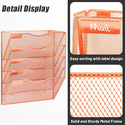 EASEPRES 5 Pocket Mesh Hanging Wall File Organizer, Wall Mounted Mail Paper - Image 4