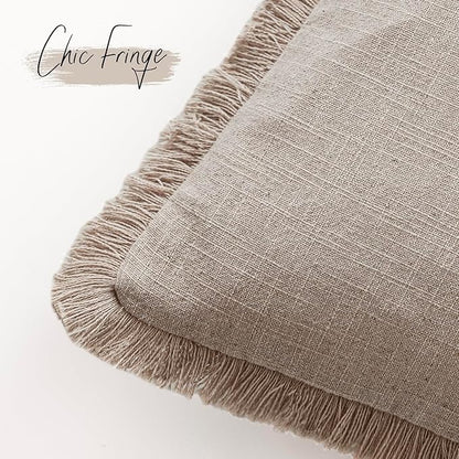 Foindtower Set of 2 Decorative Linen Fringe Throw Pillow Covers Boho Farmhouse - Image 3