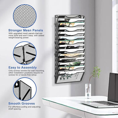 EasyPAG Wall File Organizer for Office 14 Pocket Mesh Wall Mounted Paper - Image 3