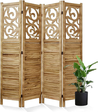 Room Divider Wood Carved Wall Divider Indoor Folding Portable Partition Screen by Svimi