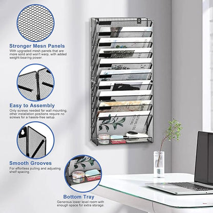 EasyPAG Wall File Holder 10 Tier Mesh Hanging Folder Organizer - Image 2