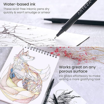 ARTEZA Inkonic Fineliners Pens, 0.4 mm Fine Tip Markers, Water-Based Art Pens - Image 4
