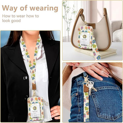bolimoss 2-in-1 ID Badge Holder & Lanyard Wallet, Cute Floral Lanyard - Image 6