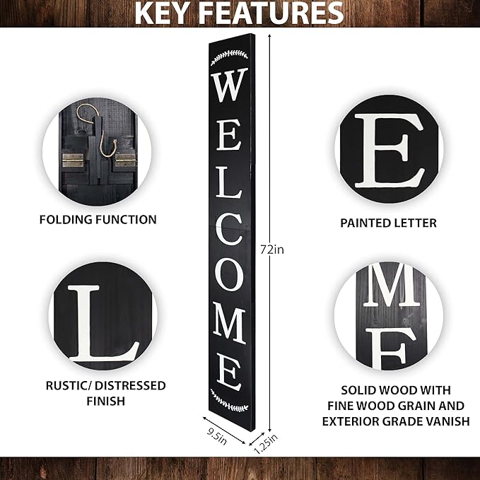 Tall Outdoor Welcome Sign - 6ft Black Rustic Modern Farmhouse Decor - Image 3