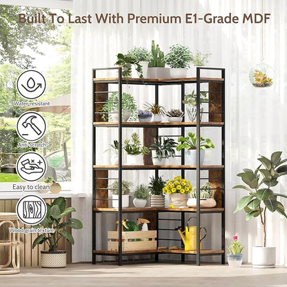 5 Tier Corner Bookshelf, Reversible Corner Shelf, Industrial Wooden Display - Image 6