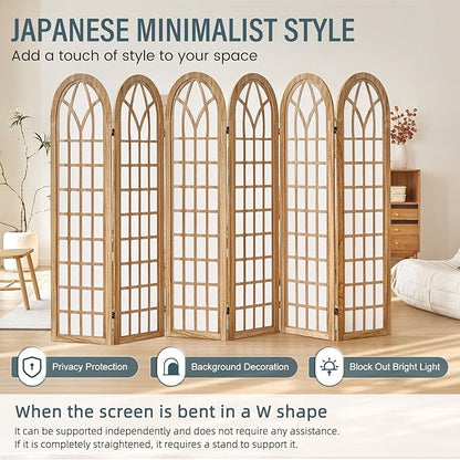 Aletheiawu 6 Panel Room Divider Wall Shoji Screen, Japanese Wood Room Divider - Image 4