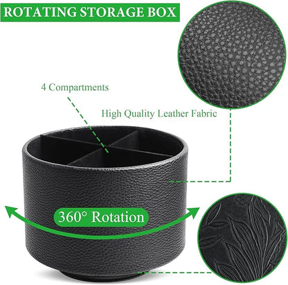Hennaja Round Leather Art Supply Organizer, Remote Control Holder, 360 Degree - Image 3