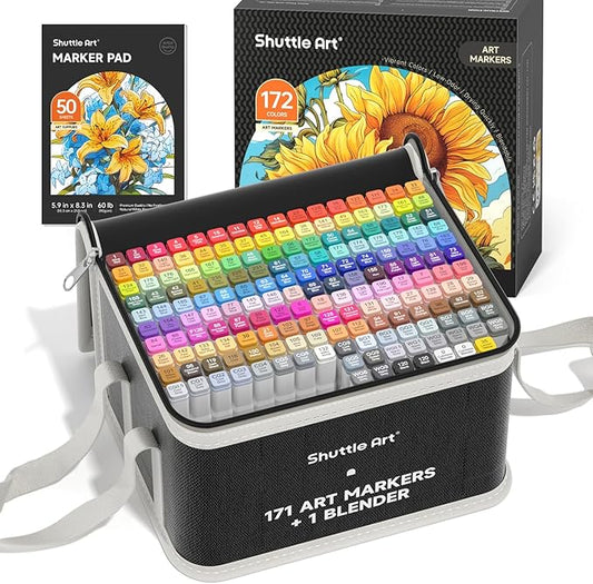 Shuttle Art 172 Colors Dual Tip Alcohol Based Art Markers, 171 Colors plus 1 by ShuttleArt