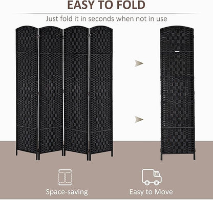 HOMCOM Room Divider, 4 Panel Folding Privacy Screen, 6FT Tall Portable Wicker - Image 3