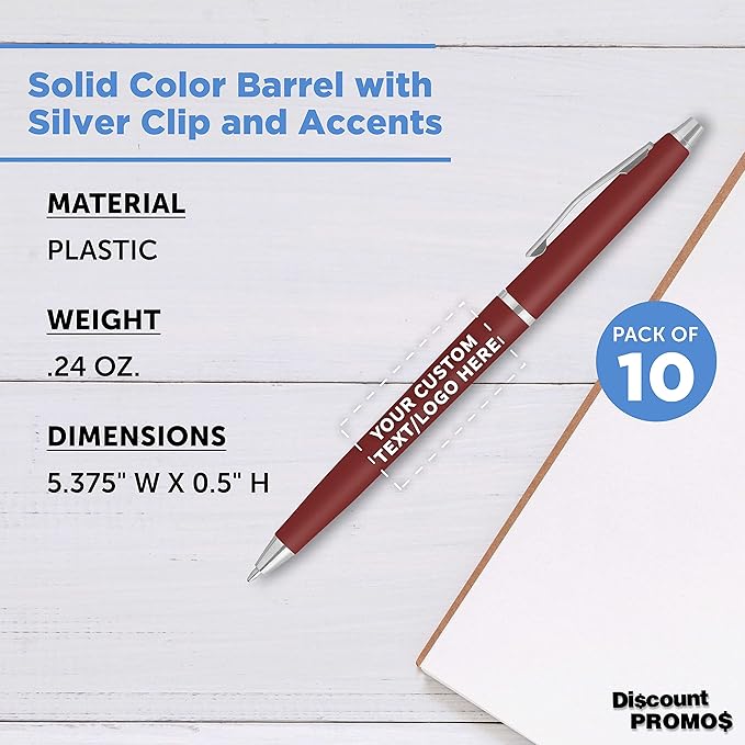 DISCOUNT PROMOS Custom Langham Ballpoint Pens Set of 10, Personalized Bulk Pack - Image 4