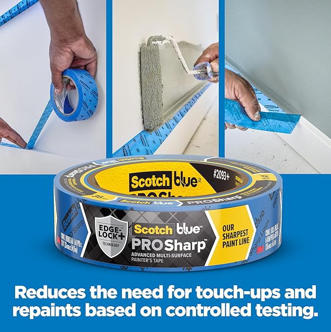 ScotchBlue PROSharp Painter's Tape 1 Inch Wide 3 Rolls Blue Tape Protects - Image 4