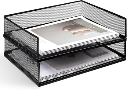 2 Pack Stackable Letter Tray, Wire Mesh Desk File Organizer Metal Desktop Paper by Unknown