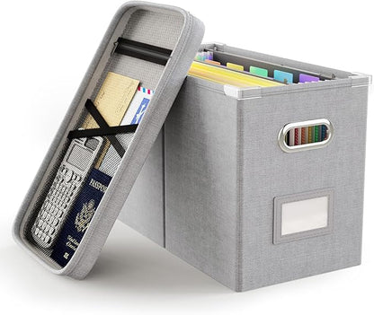 Oterri File Organizer with Lid, Hanging Filing Box with Mesh Pocket, Document by Oterri