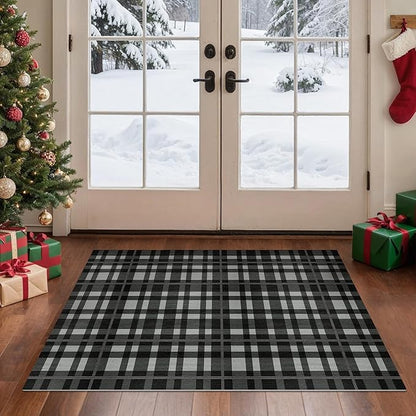 GENIMO Checkered Rug 3x5 Ft Black and White Fine Plaid Outdoor Rug Buffalo by GENIMO