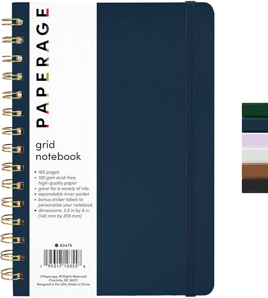 PAPERAGE Graph Paper Spiral Notebook & Journal, 160 Pages, Medium 5.5 inches x by PAPERAGE