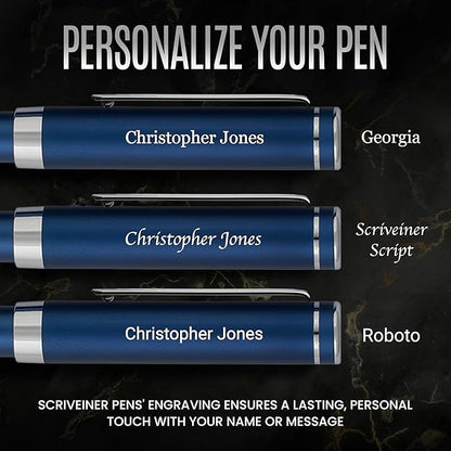 Scriveiner Personalized Luxury EDC Fountain Pen, Stunning Matt Blue Pocket Pen - Image 2