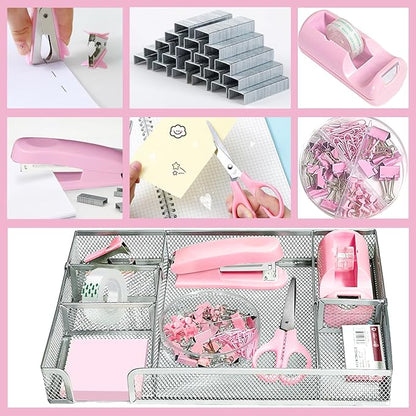 Pink Office Desk Accessories, Desk Drawer Organizer, Stapler and Tape Dispenser - Image 5