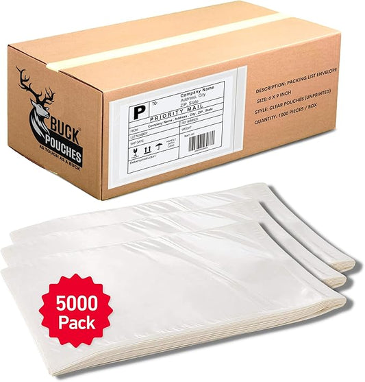5000 Pack 6"x9" Shipping Label Sleeves – Clear Self-Adhesive Packing Slip by BuckUSA