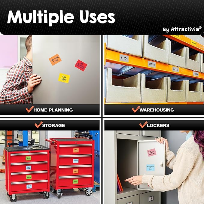 Attractivia Dry Erase Magnetic Labels, 2.8 x 1.8 in, Solid Colors, Colored - Image 4