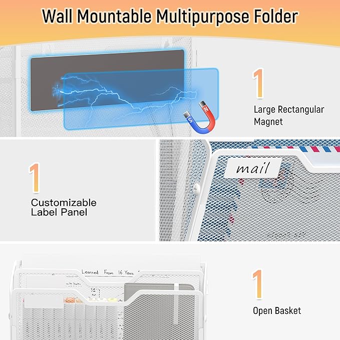 Docnest 2 Tier 3 Pack Magnetic Wall Mounted File Holders, Mesh Letter Organizer - Image 4
