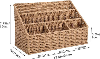 DINGTAI Rattan Desk Organizer, Tabletop Mail Holder, 5 Slot Mail Organizer - Image 3