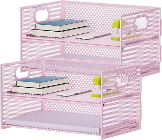 Marbrasse 2 Tier Paper Organizer Letter Tray, Mesh File Organizer by Marbrasse