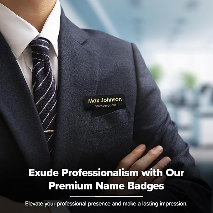 Name Tag, Magnetic Black and Gold Name Tags, Personalized Name Tags, 1x3 Inches - Image 2