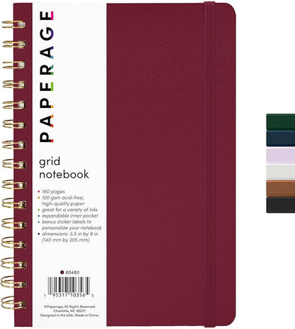 PAPERAGE Graph Paper Spiral Notebook & Journal, 160 Pages, Medium 5.5 inches x by PAPERAGE