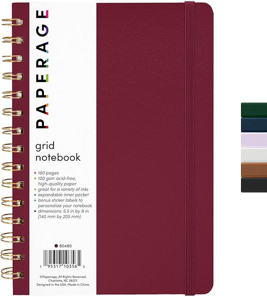 PAPERAGE Graph Paper Spiral Notebook & Journal, 160 Pages, Medium 5.5 inches x by PAPERAGE