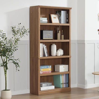 blini 5-Shelf Tall Bookcase Wooden Bookshelves 33in Wide Floor Standing Display - Image 5