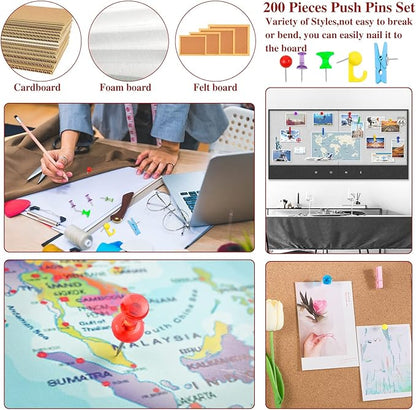 200 Pieces Push Pins Set, Thumb Tacks Multicolor Pushpin Clips Decorative Push - Image 6