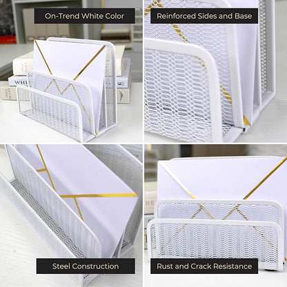BLU MONACO White Metal Mesh Letter Sorter | 3-Slot Mail Organizer - Image 2