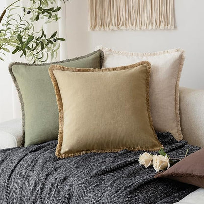 Foindtower Set of 2 Decorative Linen Fringe Throw Pillow Covers Boho Farmhouse - Image 5
