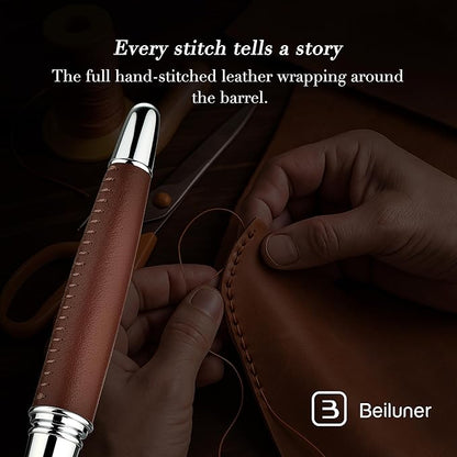 BEILUNER 318 Luxury Leather Pen, Hand-Stitched Premium Leather, Chrome-Plated - Image 3