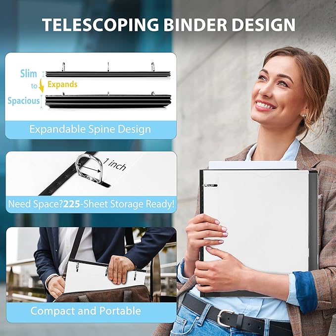 WOT I 12-Pack Telescoping 3 Ring Binder 1 Inch, Expandable Flexible Binder - Image 2