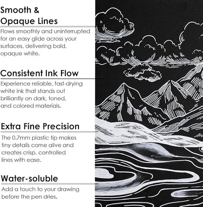 Grabie 6 White Extra Fine Tip Acrylic Paint Marker Set, 6 Pack, 0.7mm Acrylic - Image 4