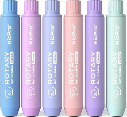 Nicpro 6 Pack Rotary Retractable Erasers, Soft TPE Rubber Twist Large Pencil by Nicpro