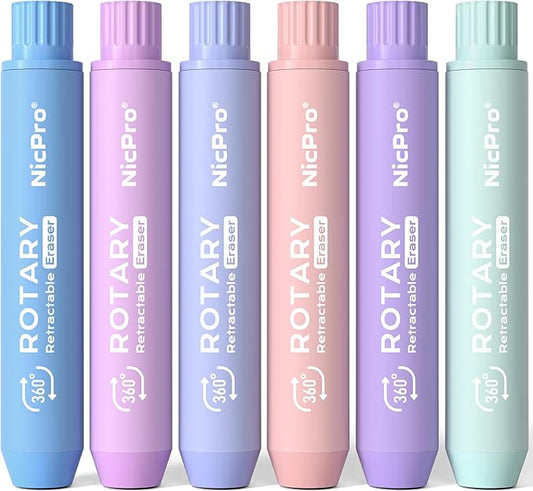 Nicpro 6 Pack Rotary Retractable Erasers, Soft TPE Rubber Twist Large Pencil by Nicpro