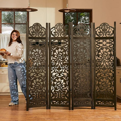 5.75Ft Room Divider Wood Screen, 33Lbs Durable MDF Carved Rustic Style Headboard - Image 2