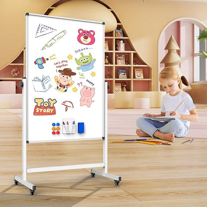 Double-Sided Whiteboard and Corkboard on Wheels, 48 x 32 Inch Magnetic Dry - Image 6