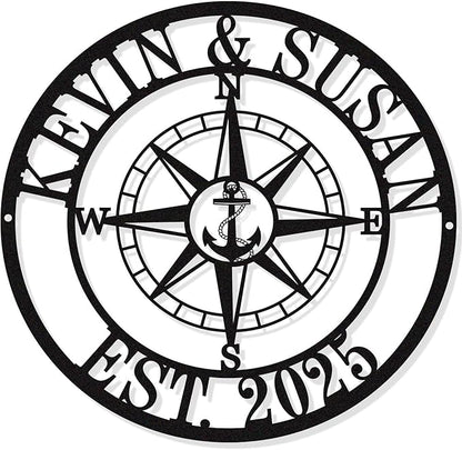 Custom Anchor Compass Metal Sign, Personalized Coordinates Sign, Custom by HYTSIGN