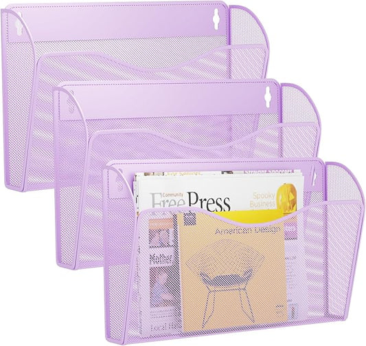 GDINDINFAN 3 Single Pocket Wall File Holder, Mesh Hanging File Folder Paper by GDINDINFAN