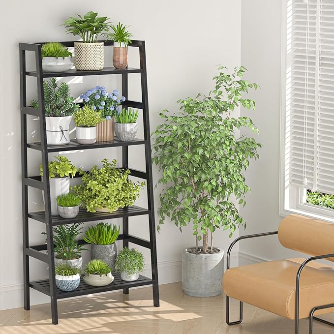 Homykic Bamboo Bookshelf 4-Tier Ladder Shelf, 49.2” Freestanding Open Bookcase - Image 6