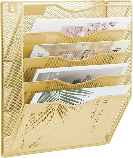 EASEPRES 5 Pocket Mesh Hanging Wall File Organizer, Wall Mounted Mail Paper by EASEPRES