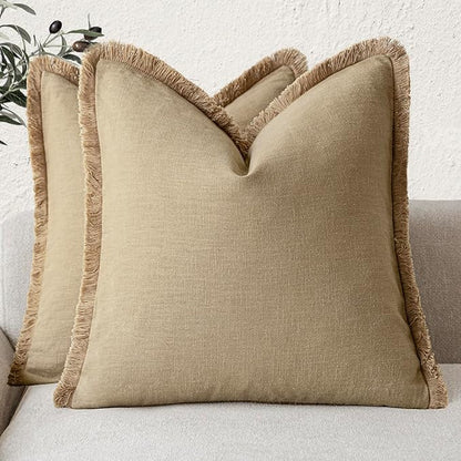 Foindtower Set of 2 Decorative Linen Fringe Throw Pillow Covers Boho Farmhouse by Foindtower