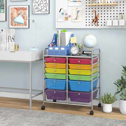 LDAILY 12 Drawer Rolling Storage Cart, Craft Cart Organizer on Wheels w/Metal - Image 9
